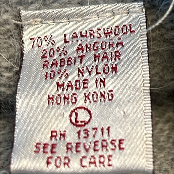 LAMBSWOOL ANGORA BUTTON DOWN RETRO CARDIGAN LIGHT GRAY SIZE LARGE EUC - Picture 6 of 7